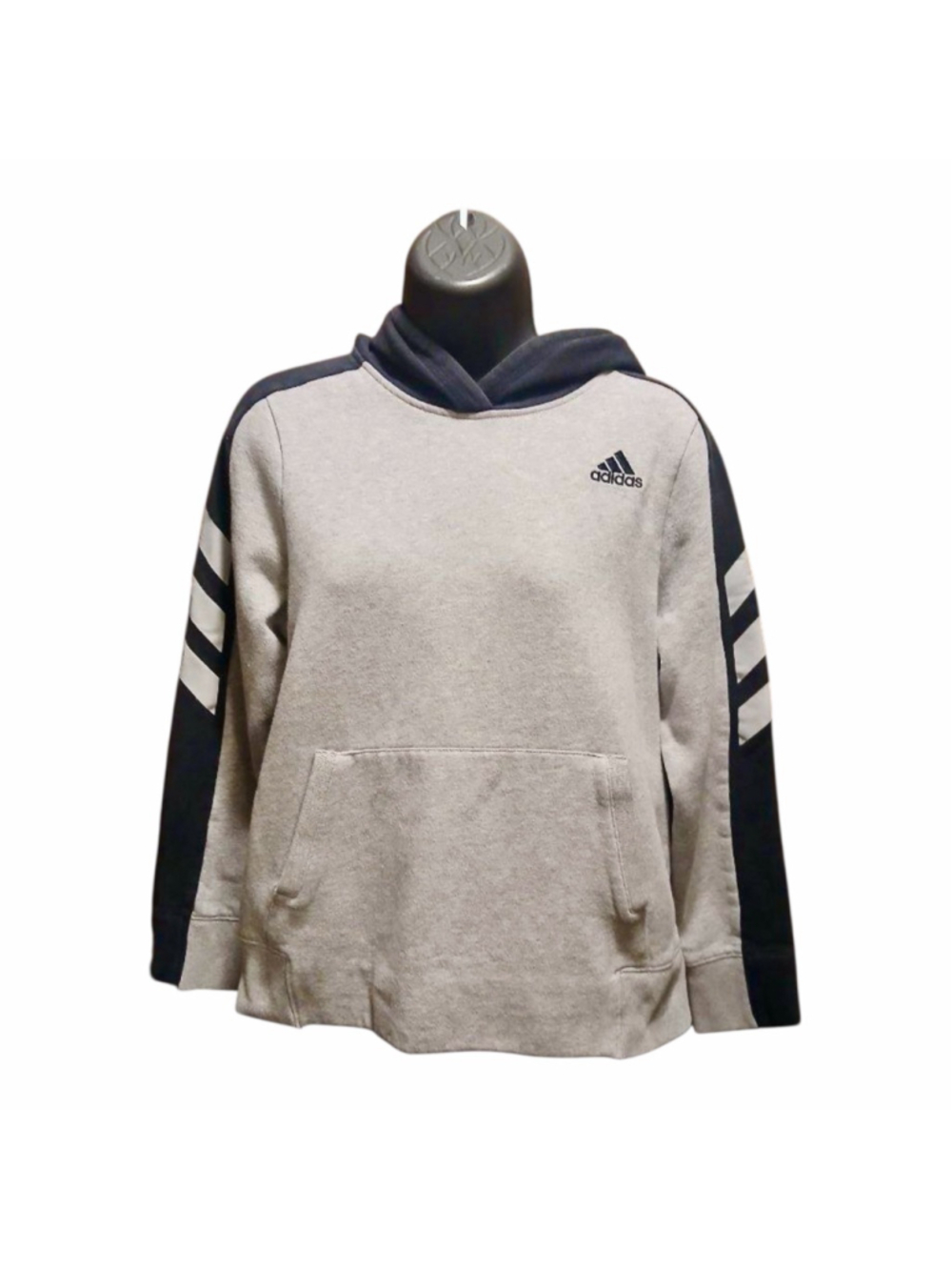 Adidas Youth Large 14/16 Hoodie Gray Black Logo Pocket - INV550